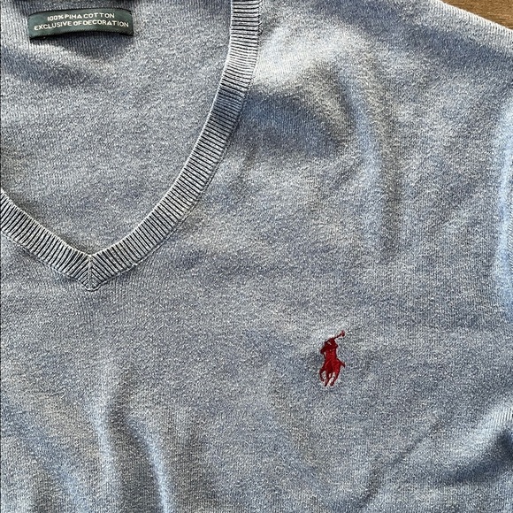 Polo by Ralph Lauren Men's Light Blue Pima Cotton V-Neck Sweater Size XL - Picture 4 of 6